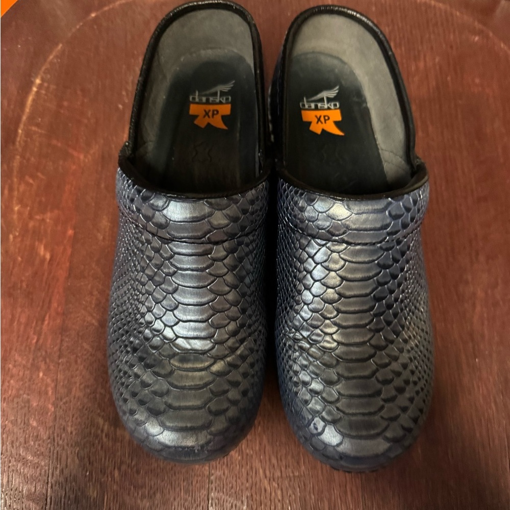 Dansko Navy Snake-Embossed Slip-On Clogs